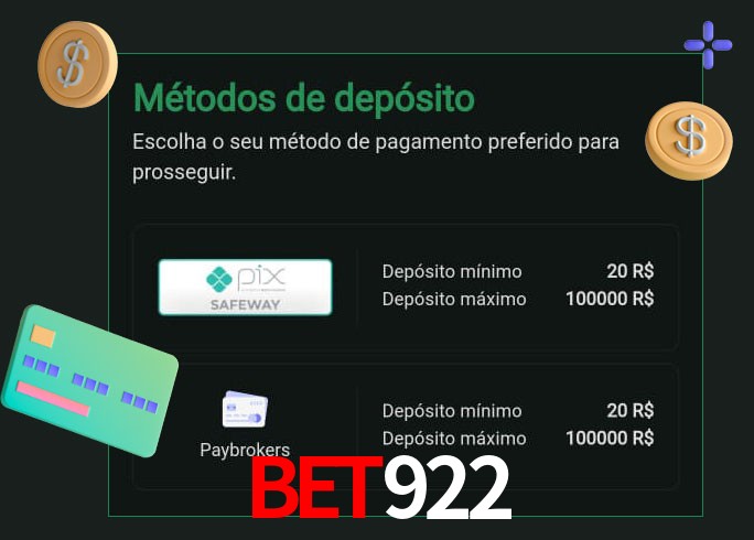 O cassino Bet922 oferece uma grande variedade de métodos de pagamento